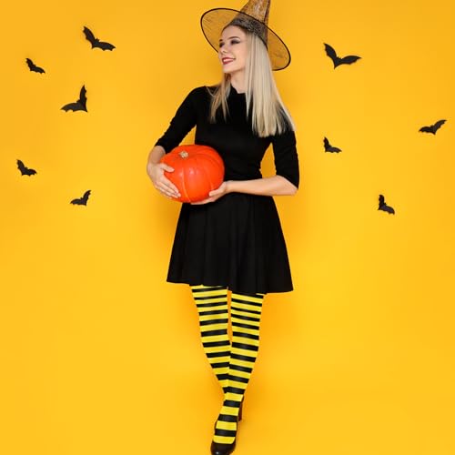 Image of 8 Pairs Striped Tights for Women, Colorful Semi Opaque 80 Denier High Waist Footed Pantyhose Legging Halloween Costume