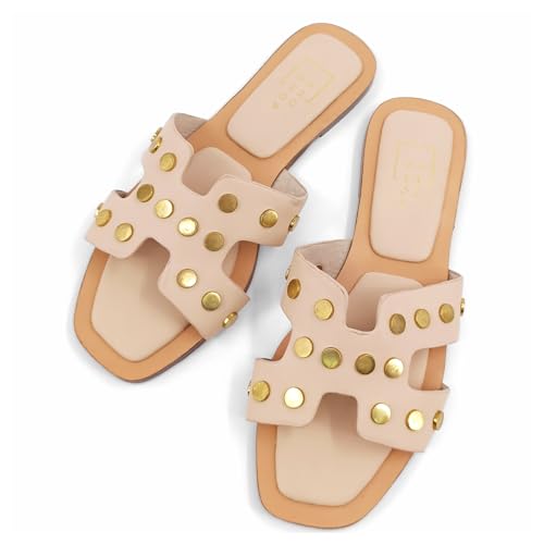 Womens Donatella Studded Flat Casual Sandals Casual - Beige3