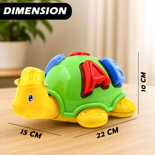 Image of WISHKEY Plastic Bump and Go Toy for Kids, Adorable Cartoon Design Turtle Toy with Moving Parts, Battery Operated Toy Turtle with Lights and Music, Multicolor, 3+ Years (Pack of 1)