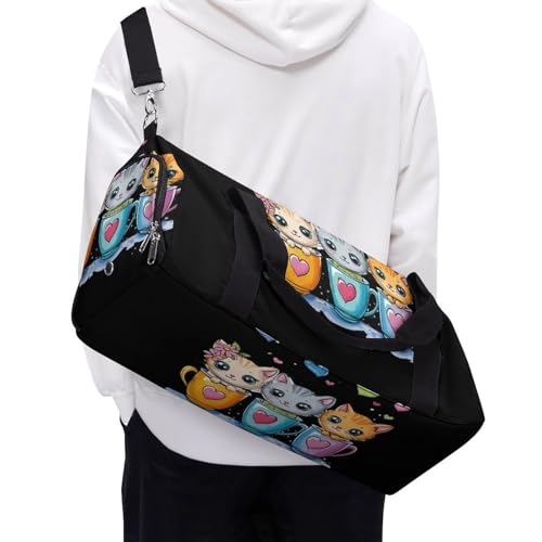 Teacup Cat Sports Gym Bag Travel Duffel Bag Weekender Bag Yoga Bag for Men Women 5