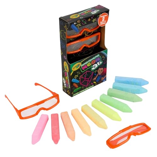 Crayola Neon 3D Washable Sidewalk Chalk Set, 10 Chalk Sticks with 2 Pairs of 3D Glasses, Ages 4+ - image 3