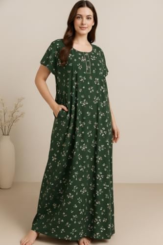Image of Bahumaan Pure Cotton Nighty for Woman | Floral Gown for Women Nightwear with Pocket | Cotton Nighty for Women Stylish | Maxi for Women Cotton