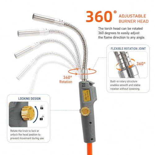 Image of Propane Torch Hand Hose, Mapp Gas Torch,Welding Torch,Hose Length 1.5M /60 inch-with Hook (Rotating Headband ignition)