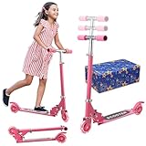 Scooters for Kids 3-5, Kick Scooter Foldable, 2 Wheel Scooter with Fun Light Up Wheels, 24-28 Adjustable Handlebar, Heavy Duty Steel Frame, Outdoor Smooth Riding, Max 90 lb, Girl Birthday Gift