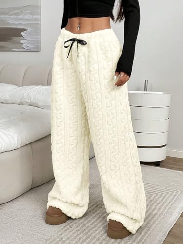Image of ZAFUL Women's Fuzzy Plush Pajama Pants Wide Leg Pj Bottoms Lounge Pants
