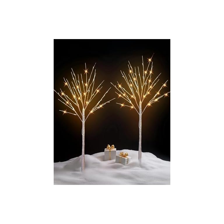 TW SHINE 2 Pack Lighted Birch Tree, 4 FT Total 96 LED Pre-lit Artificial Christmas Trees for Thanksgiving Christmas Decorations Indoor Outdoor Home Festival Wedding Party, Warm White