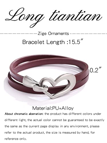 Heart Leather Bracelet For Women Stackable Wrap Cuff Bracelet Punk Leather Choker Necklace For Teen Girls(Red) #TOP6