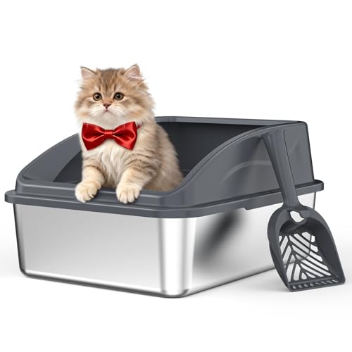 AIPERRO Stainless Steel Litter Box | Metal Kitty Litter Box with Lid High Sided for Small Cats or...