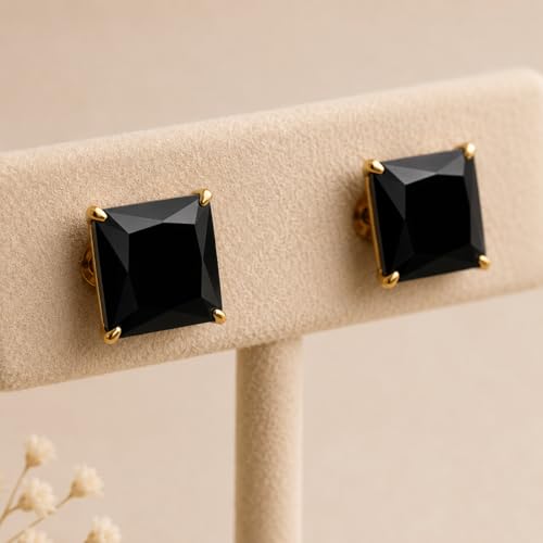 Image of ACCESSHER Gold-Tone Square Contemporary Stud Earrings | Fashion Jewellery, Valentine Gift for Girlfriend | Trendy Earrings for Women and Girls
