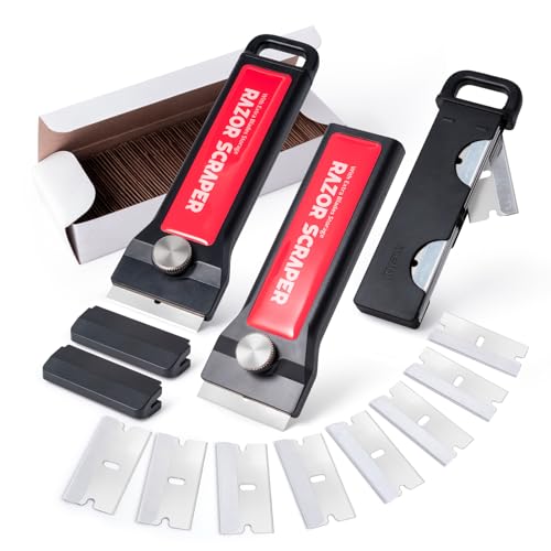 FOSHIO 2 pièces Grattoirs Nettoyage Grattoir à avec 100 lames en acier inoxydable, Idéal pour Nettoyer, Grattoir de Sols, Grattoir Peinture, Grattoir pour...