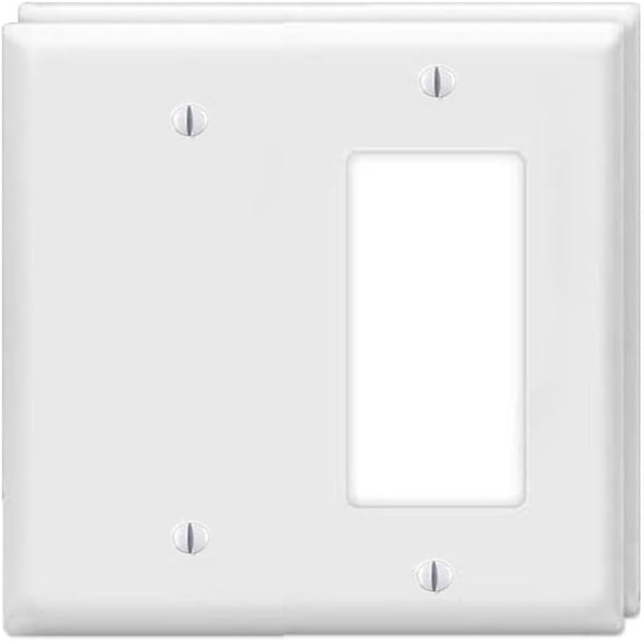 ZEFTV Decorator Rocker/Blank Wall Plates 2-Gang Switch Outlet Electrical Cover Plate Unbreakable Thermoplastic Faceplate for Light Receptacle Outlet Switch, White (2 Pack)