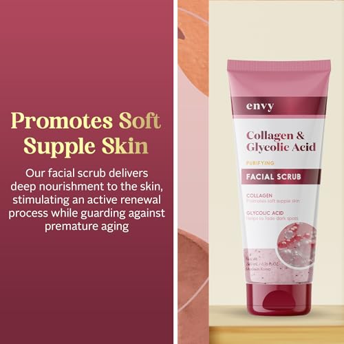 Envy Collagen & Glycolic Acid Face Scrub - Anti-Aging, Softening & Dark Spot Improving Exfoliating Scrub - Dermatologist Tested, Clean Beauty for All Skin Types - 6.76 Oz - Image 3