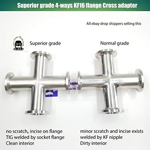 Image of bmotiontech Superior Grade - Cross 4-Ways KF16 Flange Vacuum Adapter, All Ends with KF-16 (NW-16) Flange, Made of Stainless Steel 304, for high Vacuum (KF16 Cross)