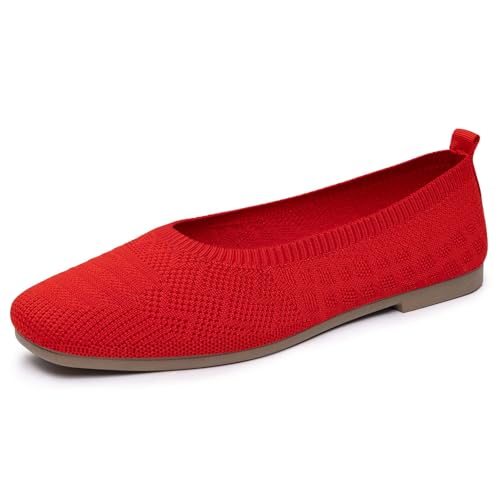 Ballerines Femme Confortable en Maille Tricotée Respirante, Chaussures Femme Confort Chic Plates, Slip On à Enfiler, Bout Carré Fermé, Col Bas, Semelle...