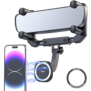 VRIG MG-15 Magnetic Phone Mount for Car, [Big Rear Mirrors Friendly] Rear View Mirror Phone Holder, Strong Magnet Cell Phone Holder Car Cradle Hands Free Car Mount Fit All Mobiles & Vehicles