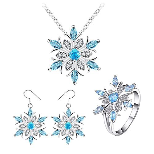 HJALing Women's Snowflake Earrings Necklace Set Christmas Snowflake Pendant Necklace Clavicle Chain Ornaments Female Mom/Wife/Sister/Best Friend