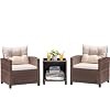 Devoko 3 Pieces Patio Furniture Set, PE Rattan Wicker Patio Set with Two Outdoor Chairs and Table, Upgraded Patio Chairs and Table for Porch, Garden Poolside Balcony