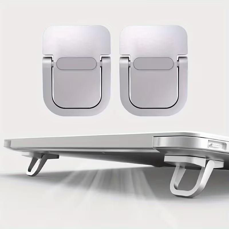 Premium Zinc Alloy Laptop Stand 2-in-1 Ergonomic Adjustable Notebook Riser Vertical Holder Portable Foldable Computer Stand with Silvery