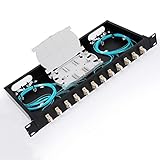 LC-OM3 12 Duplex 24 Port Fiber Enclosure Rack Mount Fiber Box MultiMode LC-UPC Kit 1 RU Fits 19' Racks Cabinet (Include 2Pcs Splice Trays 48 Strand OM3 Pigtail 1M Cables Spool+LGX Loaded Patch Panel