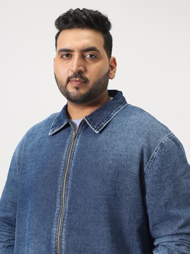 Image of Urbano Plus Men's Relaxed Fit Full Sleeve Harrington Denim Jacket