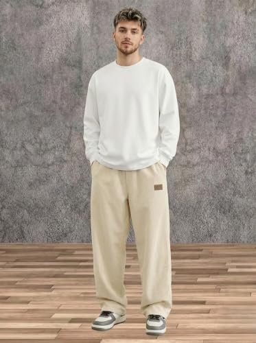 Image of Zombom Men's Comfortable Baggy Corduroy Pants | Relaxed Fit Stretch Waist Trousers for Everyday Wear | Casual Trouser for Man