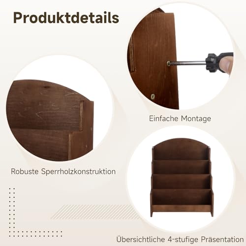 Calolin 4-stufiger Kartenständer aus Holz, 33,5 x 30,5 x 26 cm Postkartenständer aus Sperrholz, Kartenorganizer-Regal Verkaufsdisplay für Grußkarten, Fotos und kleine Gegenstände