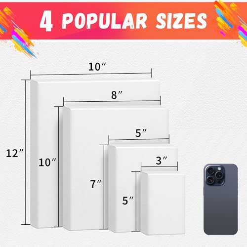 Image of FIXSMITH Stretched Canvas for Painting, 3 inchx5 inch, 5 inchx7 inch, 8 inchx10 inch, 10 inchx12 inch, Pack of 4, Pre-Primed Canvases Wood Framed, Blank White Canvas Boards for Acrylic, Oil and Gouache Painting