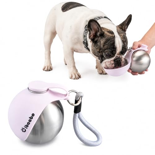 Cibaabo 2 in 1 Portable Dog Water Bottle with Bowl, 10 oz Stainless Steel No-Spill Travel Pet Water Dispenser with Collapsible Silicone Bowl for Small Dog & Puppy Walking Hiking Outdoor