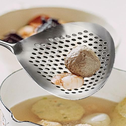 Stainless Steel Strainer Spoon for Cooking, Kitchen Strainer Ladle, Cooking Skimmer Spoon, Heavy-Duty Stainless Steel Strainer Ladle with Clip for Frying and Cooking - immagine 5