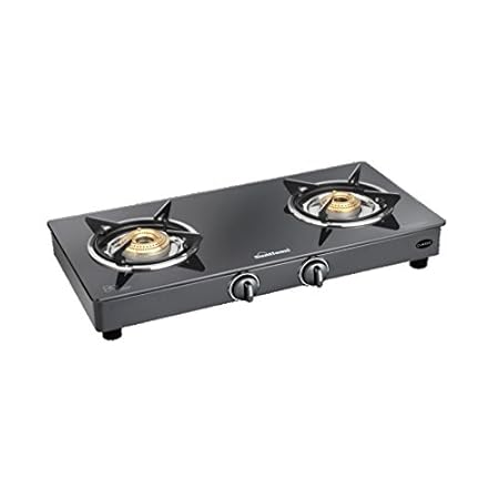 SUNFLAME Classic 2B BK Toughened Glass 2 Burner Gas Stove Manual Ignition (Black)