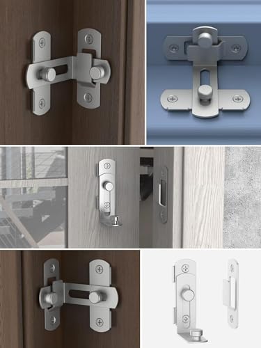 Image of DRUCILA 90 Degree Flip Barn Door Lock, Flip Door Sliding Latch, Stainless Steel Door Lock, Screen Door Stopper Lock Hook Eye Lock Bi-Fold Door Lock for Bathroom, Outdoor, Garage.(Corner Door Lock)