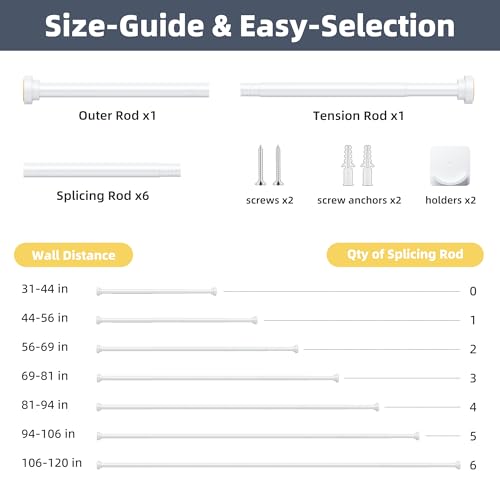 Image of STARLATTA Long Tension Shower Curtain Rod 31-120 Inch (10ft): 1.1 inch Dia Rustproof Stainless Steel, No Drilling Heavy Duty, Adjustable Room Divider for Bathroom Window, Matte White
