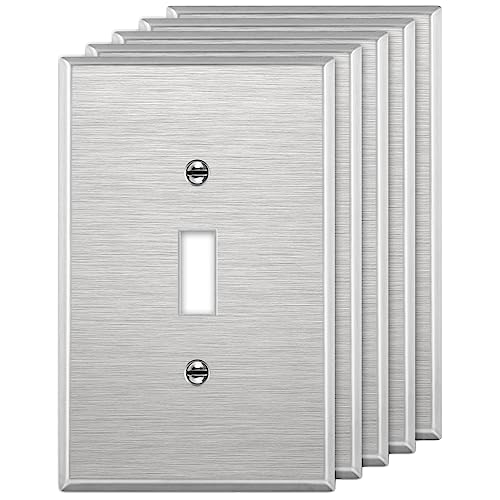 LIDER Toggle Switch Metal Wall Plate, Impact/Corrosion Resistant, Metal Light Switch Cover, Modern Decoration Upgrading, Mid-Size 1-Gang 4.88" x 3.11", UL Listed, Stainless Steel, 5-Pack by LIDER - Used condition - US$15.94
