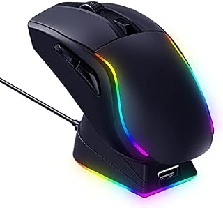 RisoPhy Wireless Gaming Mouse with RGB Magnetic Charging Dock, Lightweight Tri-Mode Gaming Mouse Wireless Up to 20KDPI 300IPS 1000Hz with Chroma RGB Backlit, Buttons Fully Programmable, for PC,Mac