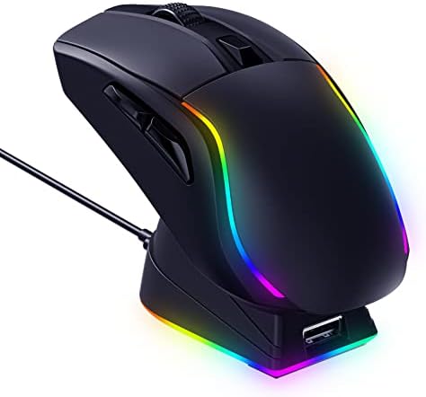 RisoPhy Wireless Gaming Mouse with RGB Magnetic Charging Dock, Lightweight Tri-Mode Gaming Mouse Wireless Up to 20KDPI 300IPS 1000Hz with Chroma RGB Backlit, Buttons Fully Programmable, for PC,Mac