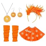 Aperol Costume pour femme 7 pièces années 70 80 Apritz Accessoires Jupe en tulle Orange Femme Costume de carnaval avec serre-tête orange Boucles d'oreilles Collier Cœur Lunettes de soleil Jambières