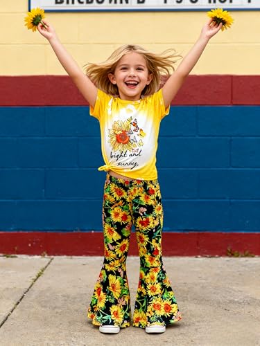 Image of Ayzozuy Kids Toddler Girl Clothes Letter Print Graphic Top + Leopard Print Flare Leg Pants 2PC Summer Clothing Set