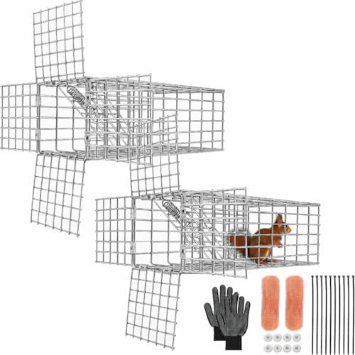 2Sets One Way Squirrel Door Excluders 3 3 9inch Animal Excluder Cage Humane Squirrels Chipmunks Contactless Excluder for Outdoor Spaces Like Attics Chimneys - Includes Full Installation Kit