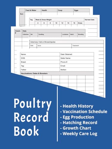 Poultry Record Book: Health History, Vaccination Schedule, Egg Production, Hatching Record Keeping, Growth Chart, Weekly Care Log Book (The Ultimate Beginner's Guide to Raising Farm Animals)