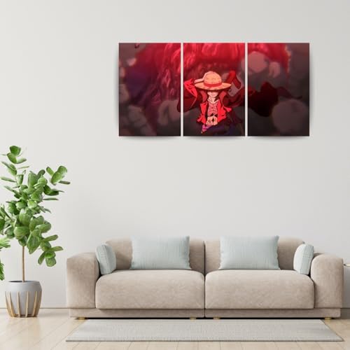 Image of One Piece Anime Manga Poster, One Piece Character Design Wall Poster 3 Panal - A4 Size, 300 GSM, Wall Decor Posters Wall Art For Bedroom, Living room, Office, Dining Room,No Frame (Luffy-7)