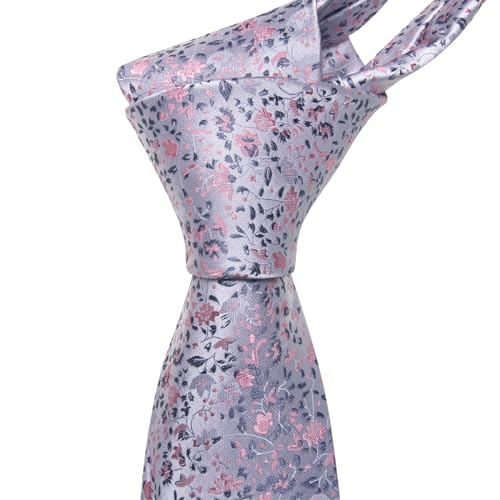 Image of Barry.Wang Flower Ties for Men Handkerchief Cufflinks Set Wedding Necktie Set Party