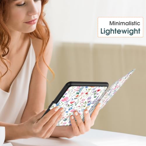 Image of Fintie Slim Case for 7 inch Kindle Paperwhite 12th Gen 2024 & Kindle Colorsoft | Lightweight PU Leather Hard Back Shell Cover, Magnetic Closure, Auto Wake /Sleep, for Kindle Paperwhite 2024, Flower Fantasy