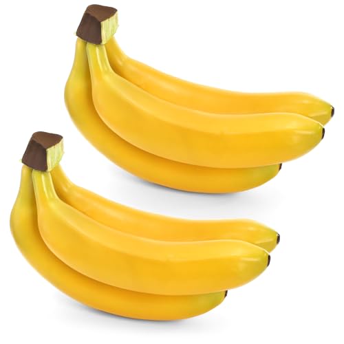 ZEAYEA 6 Pcs Artificial Banana Decorative Plastic Fake Banana Model Bunch Realistic Lifelike Simulation Fruit for Photography Props Kitchen Wedding Home Party Decoration