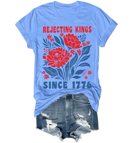 Rejecting Kings Since 1776 Shirt Vintage Patriotic Floral No Kings Shirt Sky Blue