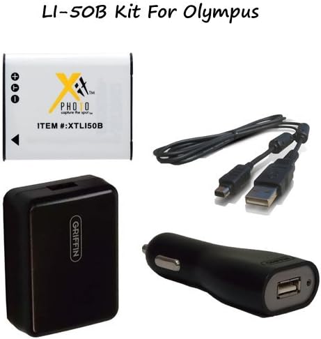 Excelshots Olympus Kit for LI-50B/Battery, AC Adapter , USB Cable and DC/Car Charger for Olympus Sz-10,SZ-12,Sz-20,SZ-30MR,SZ31MR iHS,TG-610 ,TG-630 iHS,TG-810,TG-820,TG-830 iHS, XZ-1, SP-810UZ.