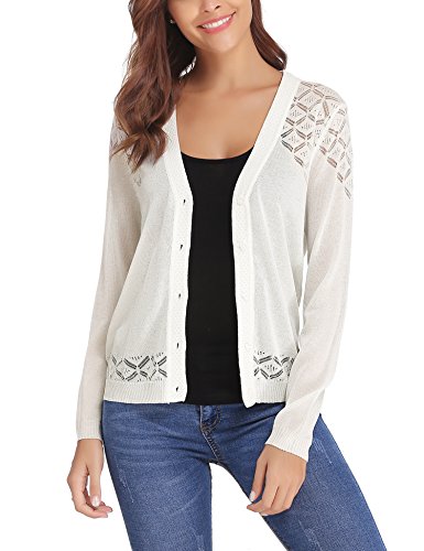 iClosam Women Knitted Bolero Shrug Long Sleeve Crochet Button Down Cardigan Sweater