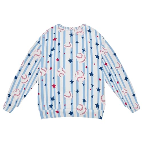 JUNZAN Blue Stripes Baseball Stars Big Boys Hoodie Sweatshirt Crewneck Sweatshirt With Hoodie Party 4T2