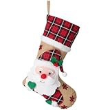 Tavaleu Christmas Stockings, 15.5' Christmas Stocking Deer Santa Snowman Burlap Plaid Xmas Stocking Holiday Christmas Decoration for Family Kids