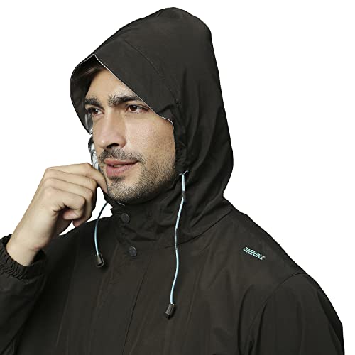 Image of ZEEL Rain Coat for Men Waterproof for Bike Riders with Adjustable Hood Along with Inner Pockets,Waterproof Raincoat with Polyester Jacket,Pants and Carrying Pouch,AZ03 Black-ScubaBlue XXL