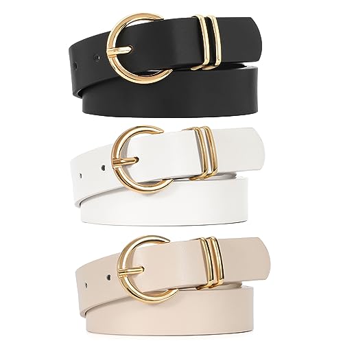 Image of VONMELLI 3 Pack Women's Belts for Jeans Pants Fashion Gold Buckle Ladies Dress Belt